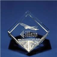Crystal Cube Slant Award with 3D Laser Engraving