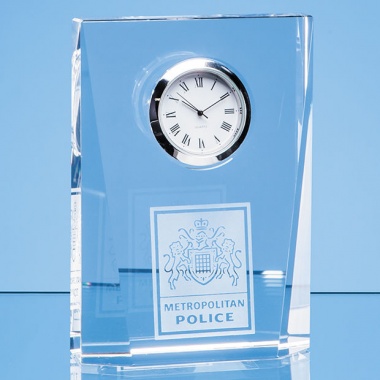 11.5cm Optical Crystal Bevelled Rectangle Clock