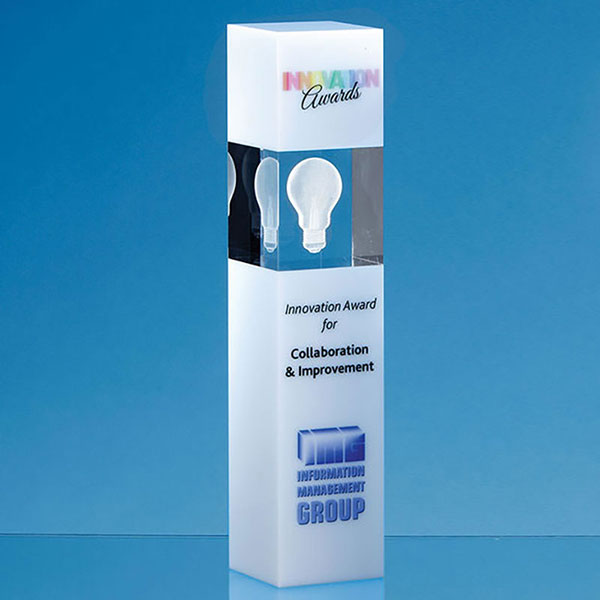 Clear & White Optical Crystal Square Column Award 28cm