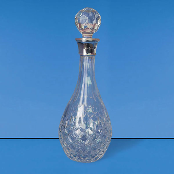 Cut Crystal Wine Decanter with Sterling Silver Collar