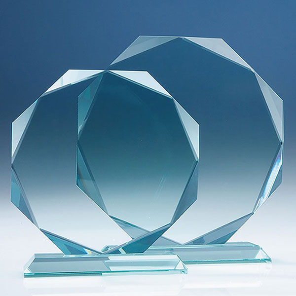 8in Jade Glass Facet Octagon Award