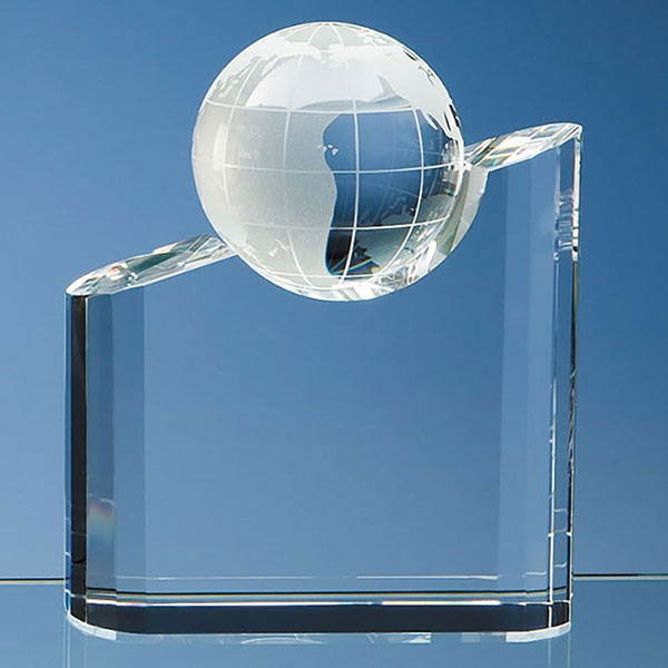 7in Tall Optic Crystal Globe Award
