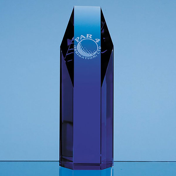 7.5in Blue Optic Crystal Hexagon Award