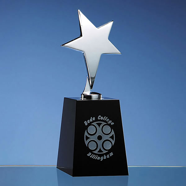 20cm Black Optic Column Award with Silver Star