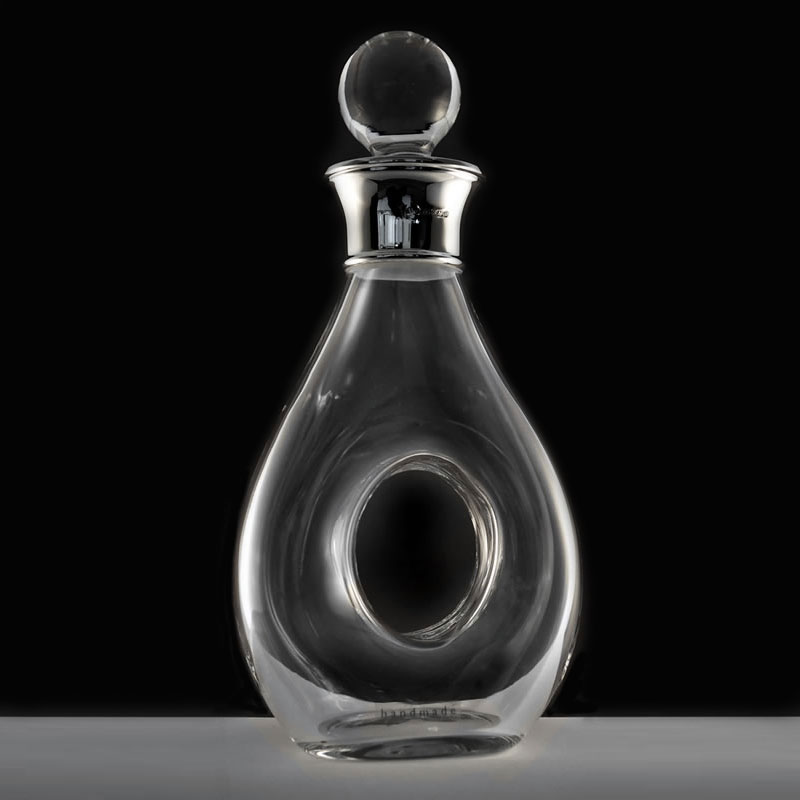 Glass Decanter with Hole and Sterling Silver Mount