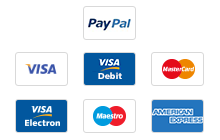 PayPal, Visa, Visa Debit, MasterCard, Visa Electron, Maestro, American Express