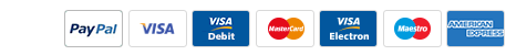 PayPal, Visa, Visa Debit, MasterCard, Visa Electron, Maestro, American Express