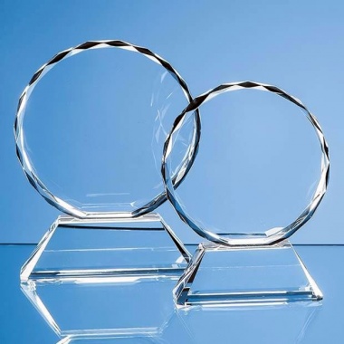 Optical Crystal Mounted Facet Circle Award 13cm