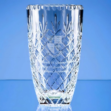 25cm Lead Crystal Panelled Barrel Vase