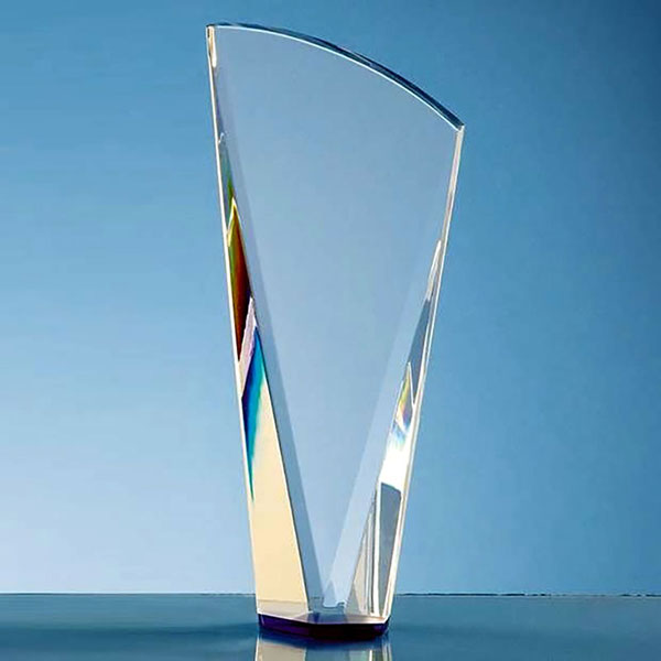 21cm Clear Optical Crystal Facet Shard Award on Blue Base