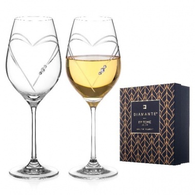 Pair Diamante Wine Glasses with Heart Shape Cutting in Gift Box