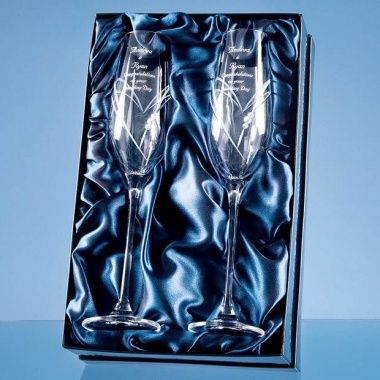 Pair Diamante Champagne Flutes with Heart Shape Cutting in Gift Box