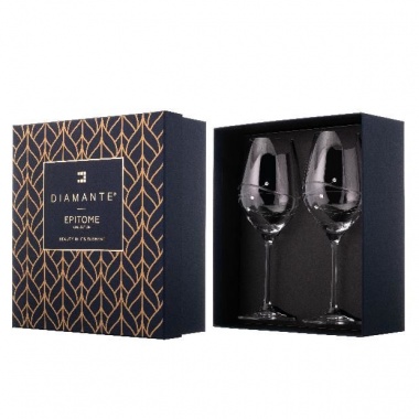 Pair Diamante Wine Glasses with Spiral Design Cutting in Gift Box