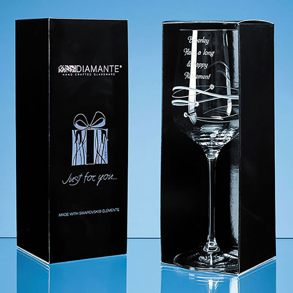 Engraved Diamante Wine Glass with Spiral