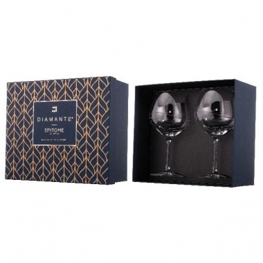 Pair of Spiral Design Diamante Gin Glasses in Gift Box