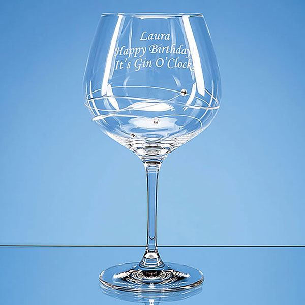 Engraved Diamante Gin Glass with Spiral