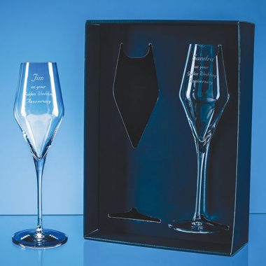 Gift Boxed Pair HiLite Champagne Flutes with LED Base Light