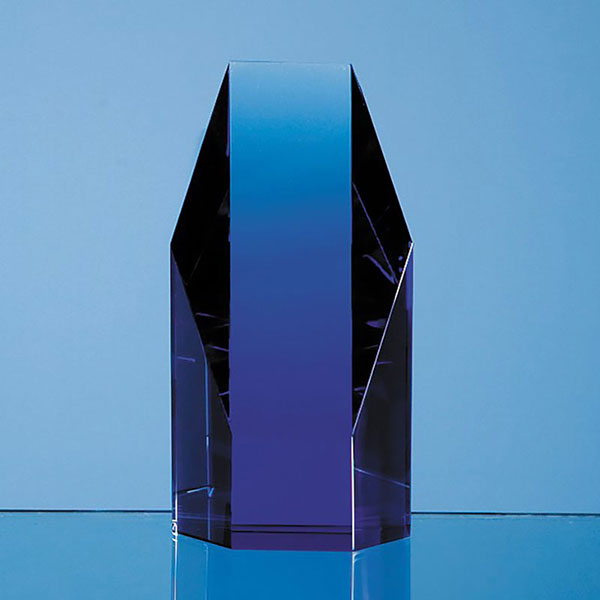 5in Blue Optic Crystal Hexagon Award