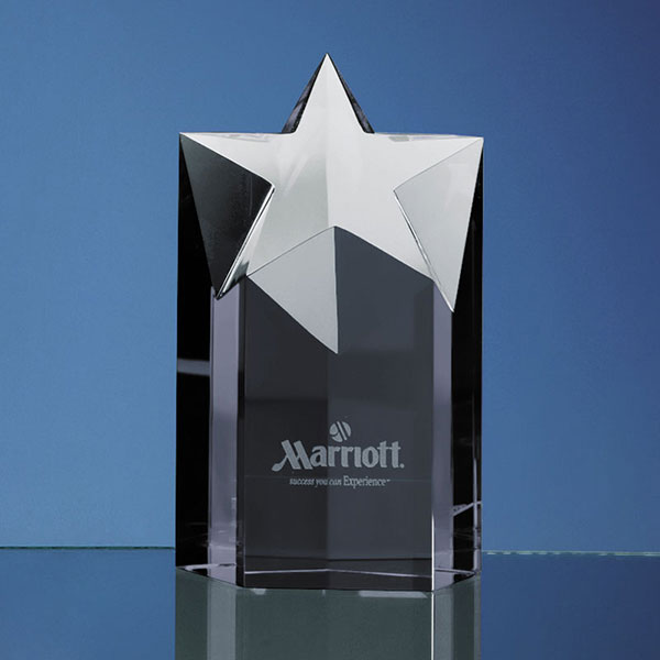 Engraved Black Onyx Crystal Star Award 6in