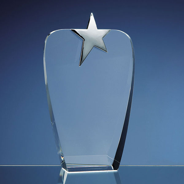 Clear Optic Crystal Oval Award with Silver Star 22.5cm