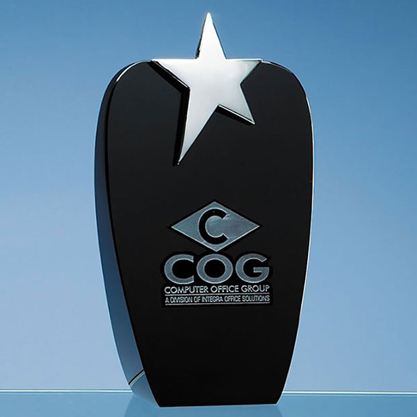 Engraved Black Optical Crystal Oval Award with Silver Star 19.5cm