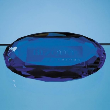 10cm Sapphire Blue Optic Oval Facet Paperweight