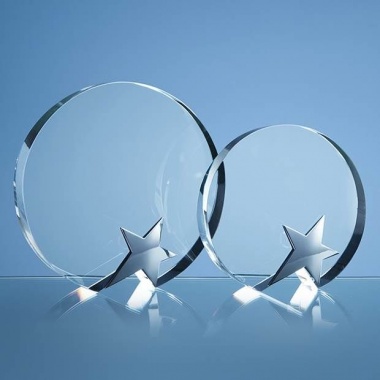 15cm Optical Crystal Circle Award with Silver Star