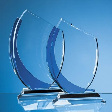 23cm Optical Crystal Slope Award with Sapphire Blue Curve