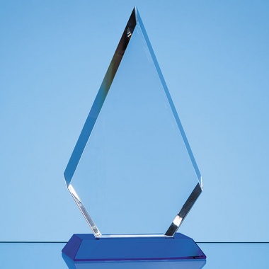 20.5cm Optical Crystal Facet Diamond Award on Sapphire Blue Base