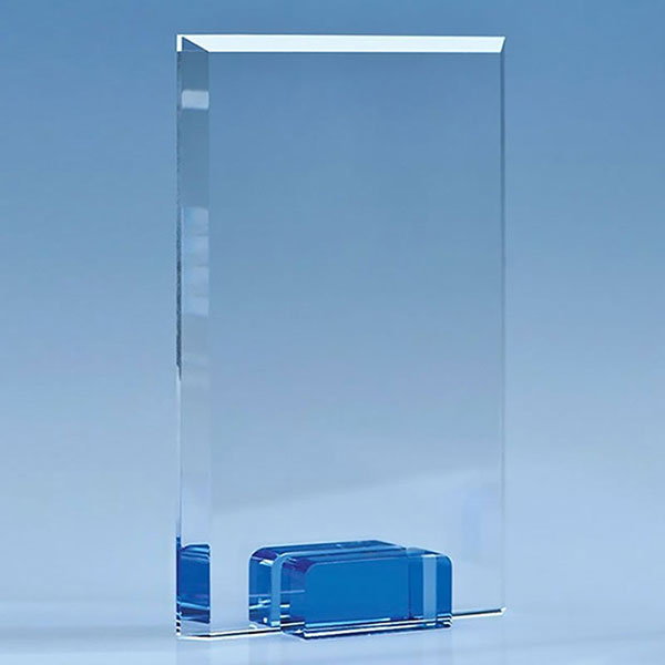 18.5cm Optical Crystal Rectangular Plaque on Sapphire Blue Base