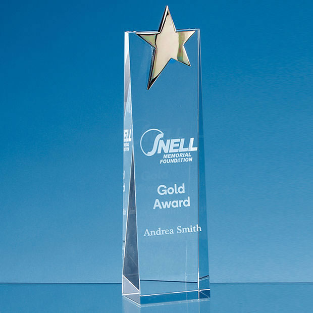 27.5cm Optical Crystal Rectangle with a Gold Star Award
