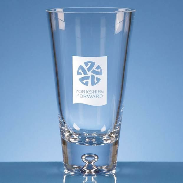 Engraved Bubble Base Tapered Glass Vase