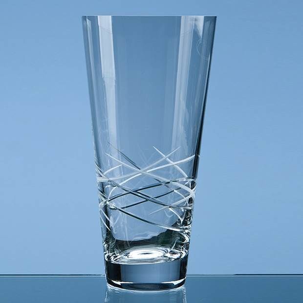 25cm Tiesto Conical Glass Vase with Modern Cut Pattern
