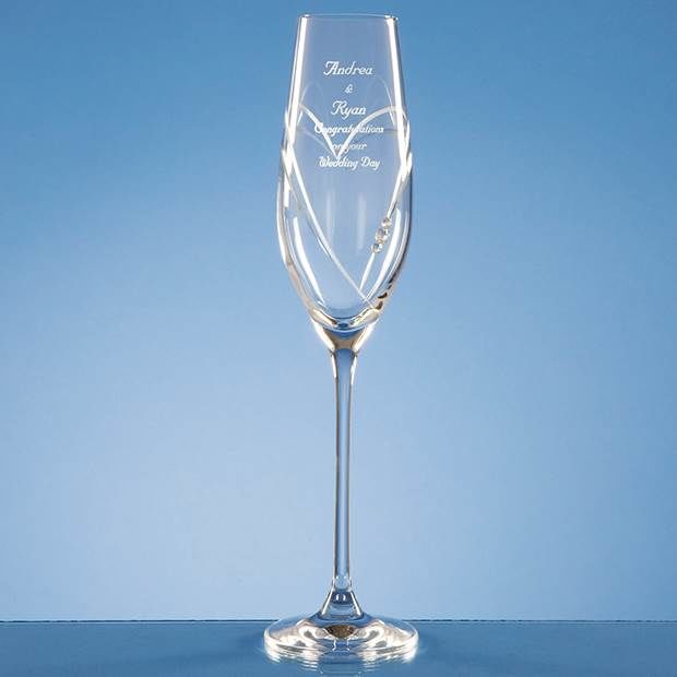 Single Diamante Champagne Flute with Heart Shaped Cutting