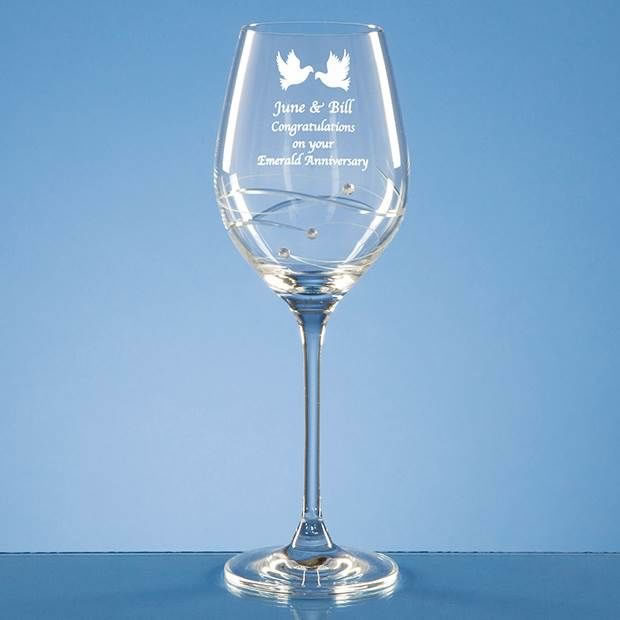 Single Diamante Wine Glass with Spiral Design Cutting