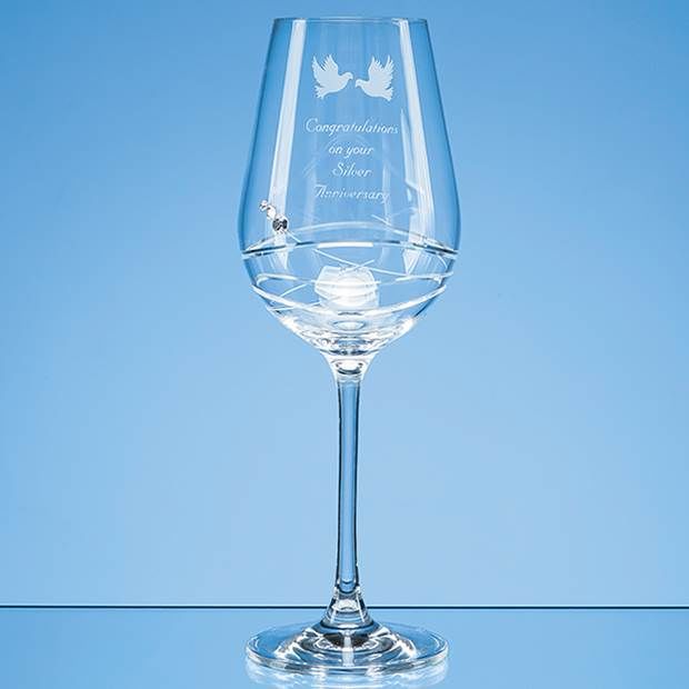 Single Diamante Wine Glass with Modena Spiral Cutting