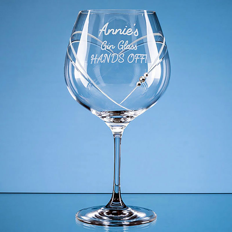 610ml Just For You Diamante Gin Glass with Heart Shaped Cutting