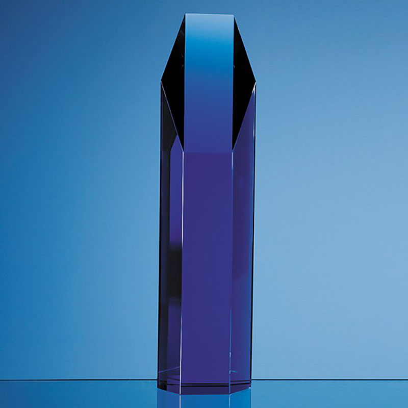 10in Blue Optic Crystal Hexagon Award