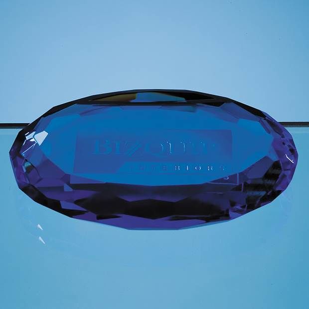 10cm Sapphire Blue Optic Oval Facet Paperweight