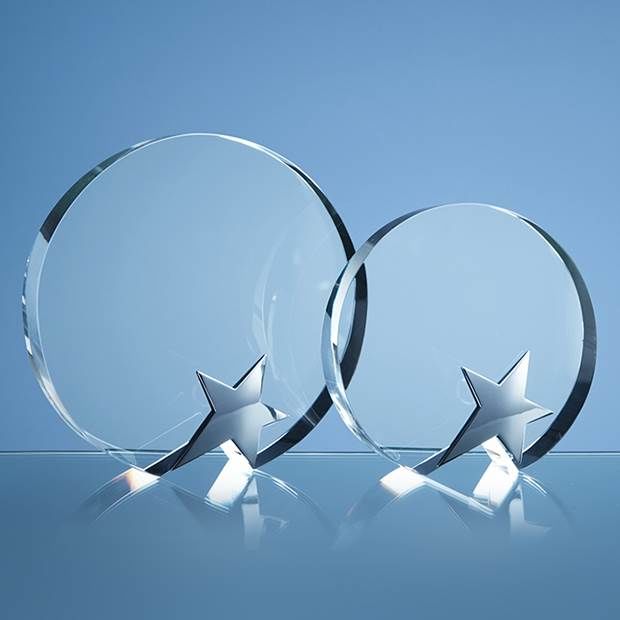 15cm Optical Crystal Circle Award with Silver Star
