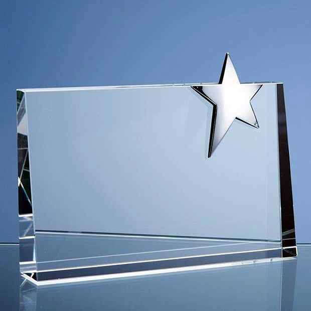 Optical Crystal Horizontal Rectangle with Silver Star 20cm