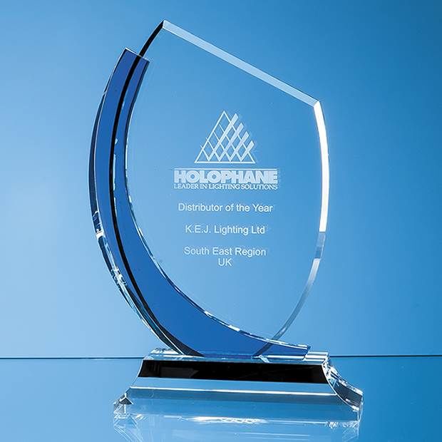 20cm Optical Crystal Slope Award with Sapphire Blue Curve