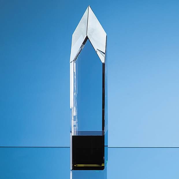28cm Clear & Emerald Green Optical Crystal Pointed Monolith Award