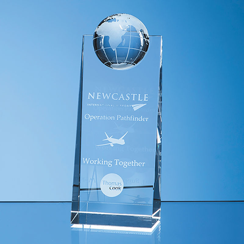 18cm Optical Crystal Globe on Wedge Award