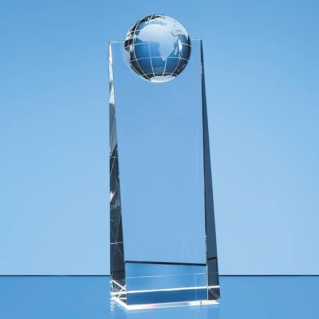 21cm Optical Crystal Globe Wedge Award