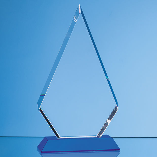 18cm Optical Crystal Facet Diamond Award on Sapphire Blue Base