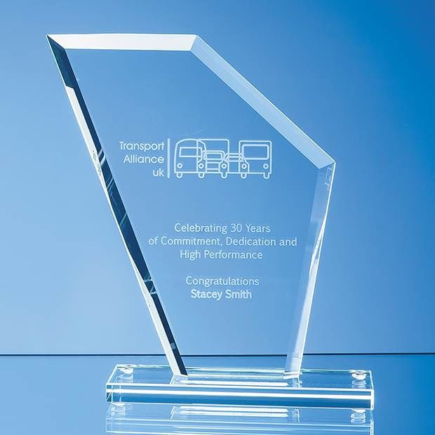 21cm x 18cm x 1cm Jade Glass Bevelled Edge Wing Award
