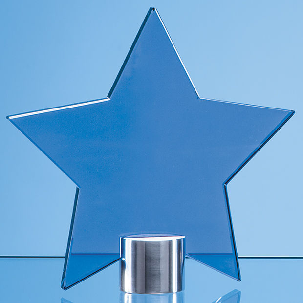 11.5cm Cobalt Blue Glass Star Mounted on a Brushed Aluminium Base
