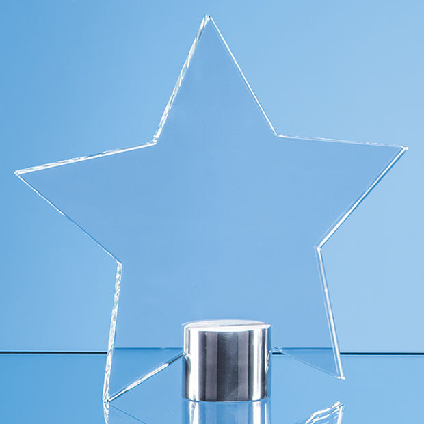 11.5cm Clear Glass Star Mounted on a Brushed Aluminium Base
