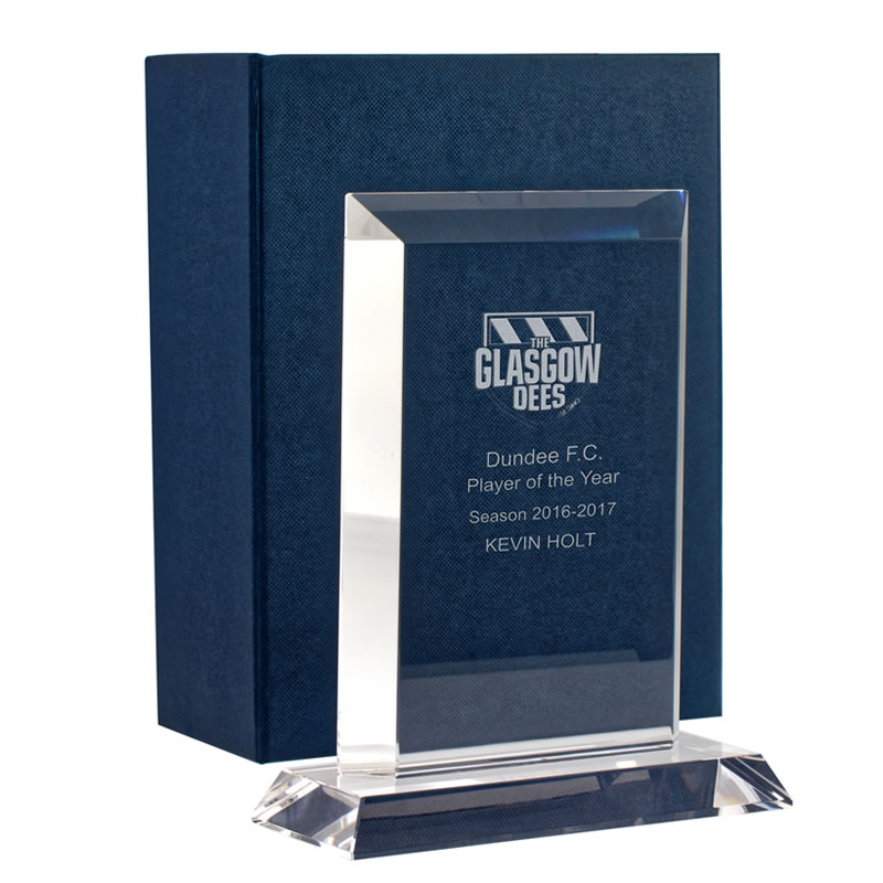 17cm Tall Clear Glass Rectangle Plaque with Bevelled Edges